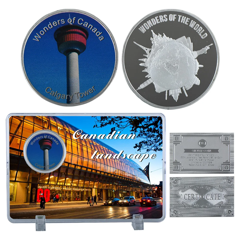 Image WR Canadian Landscape Silver Plated Coin Famous Building Calgary Tower Challenge Coins Collectible Creative Gift with Nice Case