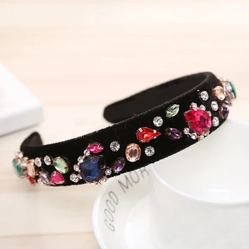 Women Handmade Wedding Bride Velvet Pearl Crystal Hairband Rhinestone Bezel Elegant Crown Headbands Hair Headwear
