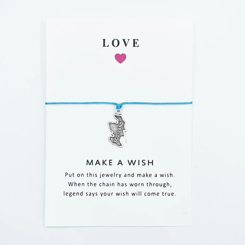 10PCS Ancient Silver SCOTLAND Dangle Make A Wish Bracelet Jewelry Adjustable Wax Rope Bangle For Women Gift With Card
10PCS Ancient Silver SCOTLAND Dangle Make A Wish Bracelet Jewelry Adjustable Wax Rope Bangle For Women Gift With Card