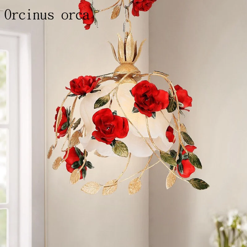 Korean garden lamp garden dining pendant lamp romantic iron art rose single head chandelier red wedding lamp Postage free
Korean garden lamp garden dining pendant lamp romantic iron art rose single head chandelier red wedding lamp Postage free