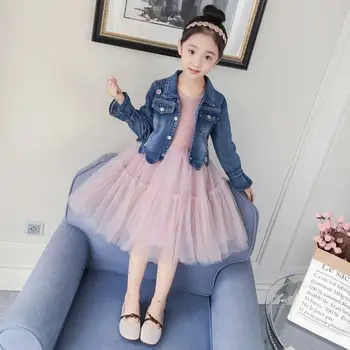 New Spring Autumn Kids Girls Cotton 2Pcs Sets Children Girl Flower Jeans Coat+Solid Mesh Dress Tracksuits Baby Girl Clothes T179 
New Spring Autumn Kids Girls Cotton 2Pcs Sets Children Girl Flower Jeans Coat+Solid Mesh Dress Tracksuits Baby Girl Clothes T179