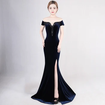 Blue Floor-Lenth Velvet Beading V Neck Off The Shoulder Short Sleeve Long Open Slit Mermaid Sexy Elegant Gowns Club Dress 2018
Blue Floor-Lenth Velvet Beading V Neck Off The Shoulder Short Sleeve Long Open Slit Mermaid Sexy Elegant Gowns Club Dress 2018