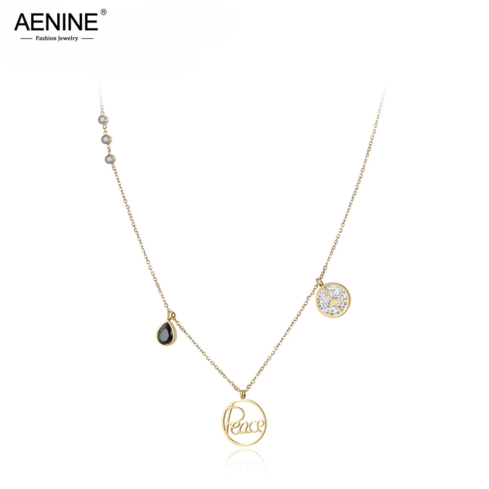 AENINE Black Cubic Zirconia & Rhinestone Peace Charm Necklace For Women Stainless Steel Wedding Female Necklace Jewelry AN18043
AENINE Black Cubic Zirconia & Rhinestone Peace Charm Necklace For Women Stainless Steel Wedding Female Necklace Jewelry AN18043