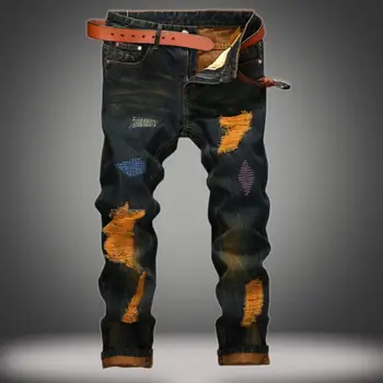 Mens Dark Blue Jeans Holes Denim Pants New Fashion Men Straight Casual Moto&Bike Jeans Summer Denim Jeans large Size 42
Mens Dark Blue Jeans Holes Denim Pants New Fashion Men Straight Casual Moto&Bike Jeans Summer Denim Jeans large Size 42