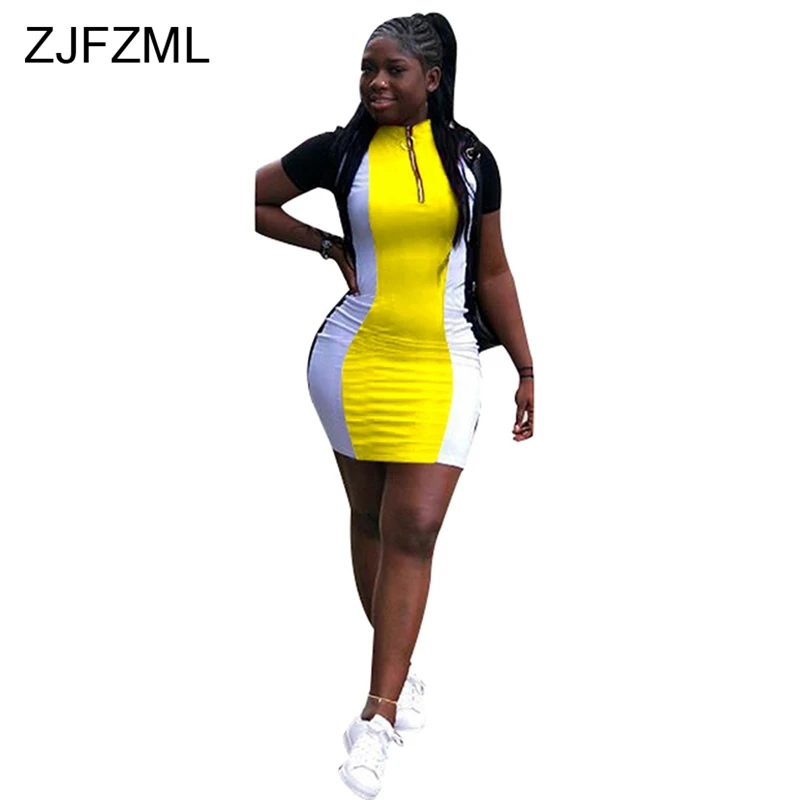 ZJFZML Color Block Sexy T Shirt Dress Women V Neck Short Sleeve Bandage Plus Size Dress Summer Front Zipper Party Mini Vestidos
ZJFZML Color Block Sexy T Shirt Dress Women V Neck Short Sleeve Bandage Plus Size Dress Summer Front Zipper Party Mini Vestidos