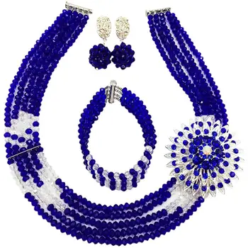 Fashion Royal Blue Clear AB Crystal Beaded Multi Strands Necklace Nigerian Wedding African Beads Jewelry Set for Women 5C-YHK15
Fashion Royal Blue Clear AB Crystal Beaded Multi Strands Necklace Nigerian Wedding African Beads Jewelry Set for Women 5C-YHK15