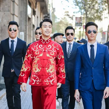 Men Costume Dragon Overseas Chinese SuZhou Embroidery Oriental Bridegroom Red Wedding jacket+Gown Suit Stage Show Clothing 
Men Costume Dragon Overseas Chinese SuZhou Embroidery Oriental Bridegroom Red Wedding jacket+Gown Suit Stage Show Clothing