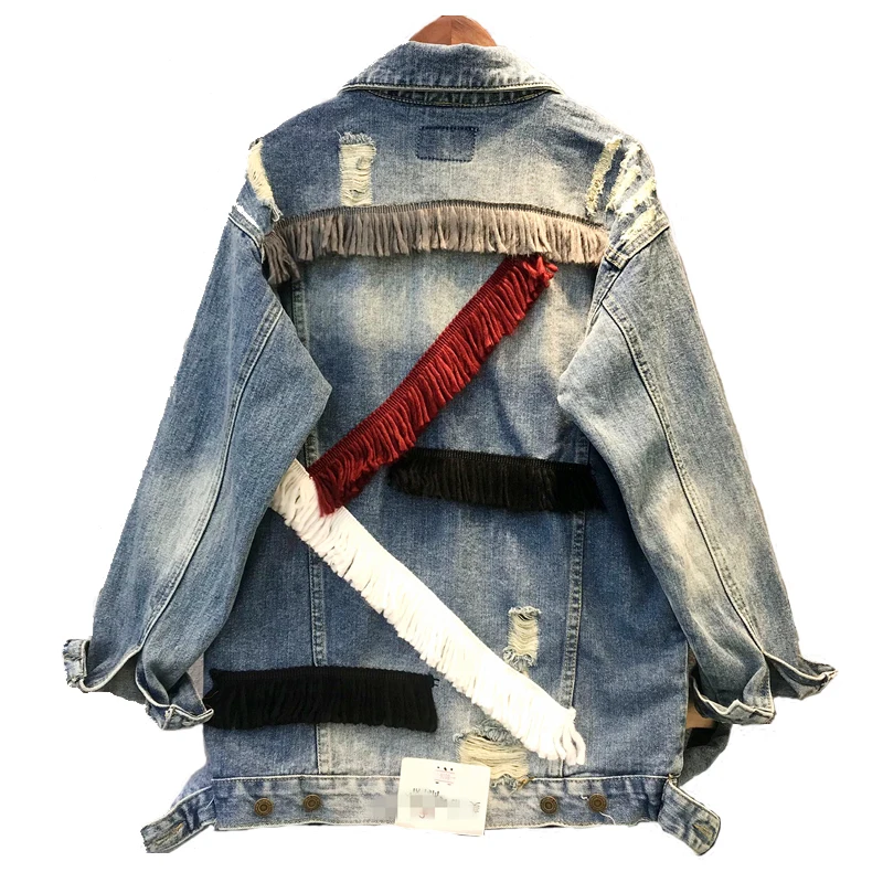Handmade Back Tassel Denim Jacket Women's Harajuku Holes Jeans Jacket Short Sequined Jeans Jacket Casual Spring Windbreaker
Handmade Back Tassel Denim Jacket Women's Harajuku Holes Jeans Jacket Short Sequined Jeans Jacket Casual Spring Windbreaker