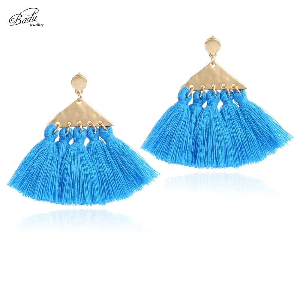 Badu Blue Fringe Earring Women Long Tassel Ethnic Bohemian Gold Triangle Dangle Earrings Daily Fashion Handcraft
Badu Blue Fringe Earring Women Long Tassel Ethnic Bohemian Gold Triangle Dangle Earrings Daily Fashion Handcraft