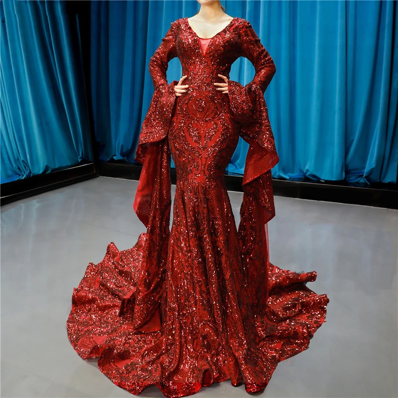 Dubai Design Wine Red Runway Fashion Evening Dresses Sequined Long Sleeve Sparkle Fashion Bride Toasting Gowns robe de soiree
Dubai Design Wine Red Runway Fashion Evening Dresses Sequined Long Sleeve Sparkle Fashion Bride Toasting Gowns robe de soiree