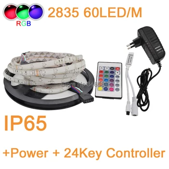 

5M 12V 60LED/M IP65 Waterproof 3528 2835 SMD RGB Fleixble Strip Kit+24Key Mini IR Remote Controller+12V 2A Power Adapter Set