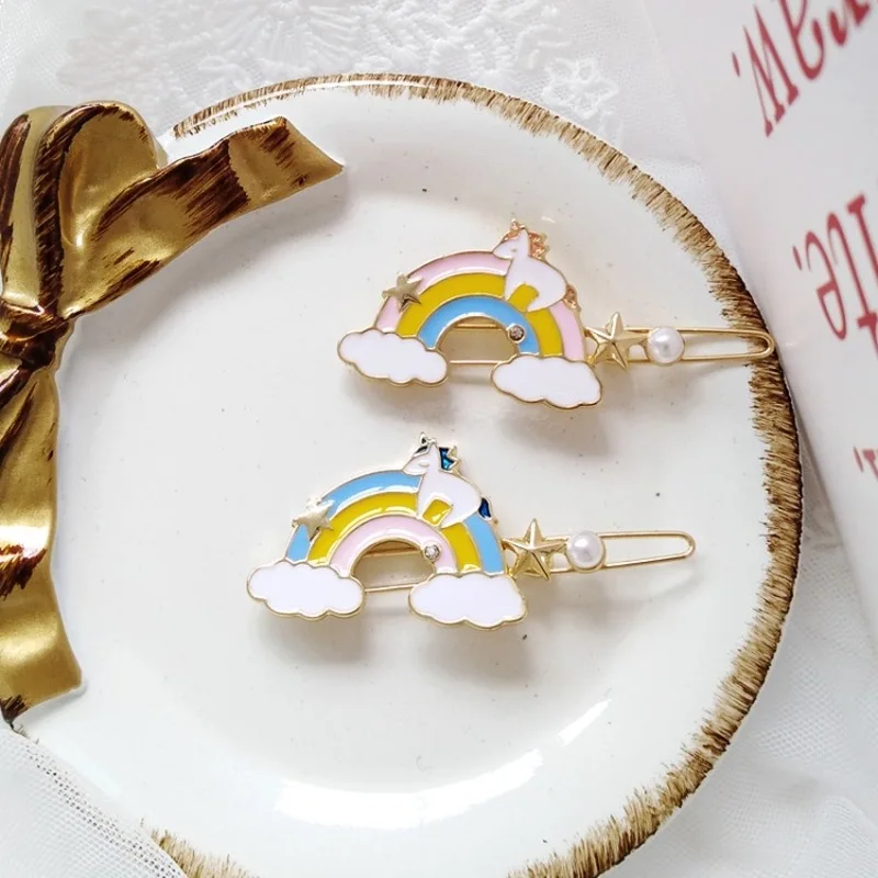 Korean Temperament Sweet Girl Rainbow Cloud Unicorn Metal Texture Hairpins Hair Clip Women Fashion Simple Hair Accessories
Korean Temperament Sweet Girl Rainbow Cloud Unicorn Metal Texture Hairpins Hair Clip Women Fashion Simple Hair Accessories