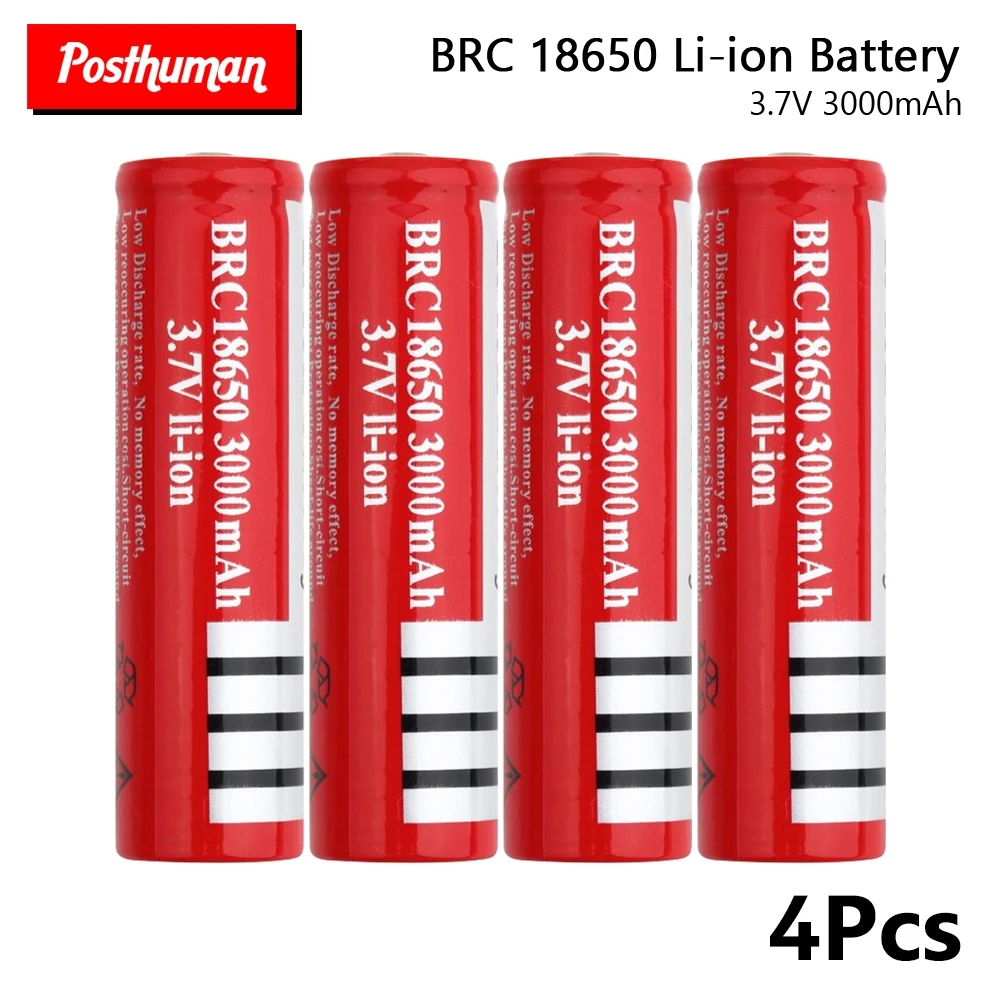 Фото POSTHUMAN 4 шт. BRC 18650 литий ионные батареи 3000 мАч 3 7 в перезаряжаемая - купить