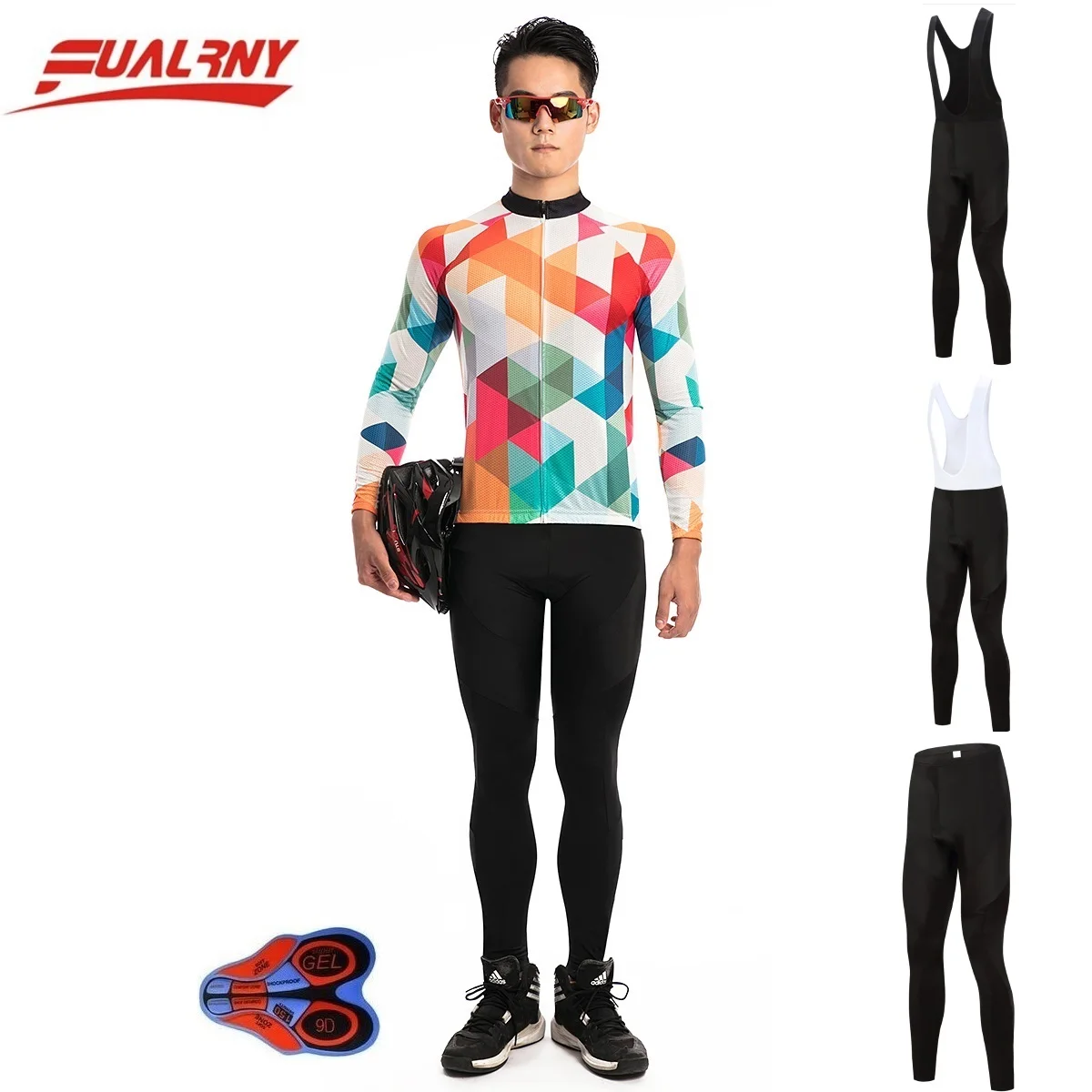 2018 NEW Team FUALRNY Long sleeve Ropa Ciclismo Cycling Jersey sets 9D gel/Autumn Bicycle Clothing/MTB Bike Clothes Man block