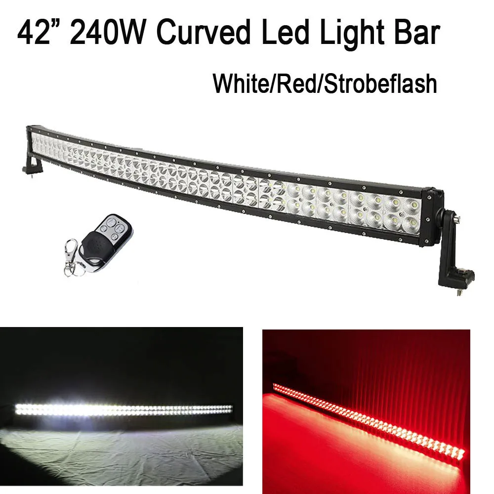 

42"inch 240W Led Curved Work Light Bar Spot Flood Combo White Red Stroboflash Dual Color RF Remote Emergency Warning Offroad