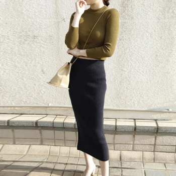 Women Calf Split Midi Knit Skirts Slim Fitted Knee Length High Waist Ribbed Pencil Skirts Elegant Slim Mid-calf Skirts
Women Calf Split Midi Knit Skirts Slim Fitted Knee Length High Waist Ribbed Pencil Skirts Elegant Slim Mid-calf Skirts