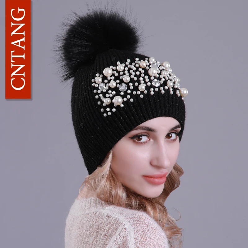 CNTANG Fashion Big Pearl Beanies Autumn Winter Wool Hats For Women Real Raccoon Fur Pompom Caps Ladies Knitted Warm Female Hat
CNTANG Fashion Big Pearl Beanies Autumn Winter Wool Hats For Women Real Raccoon Fur Pompom Caps Ladies Knitted Warm Female Hat