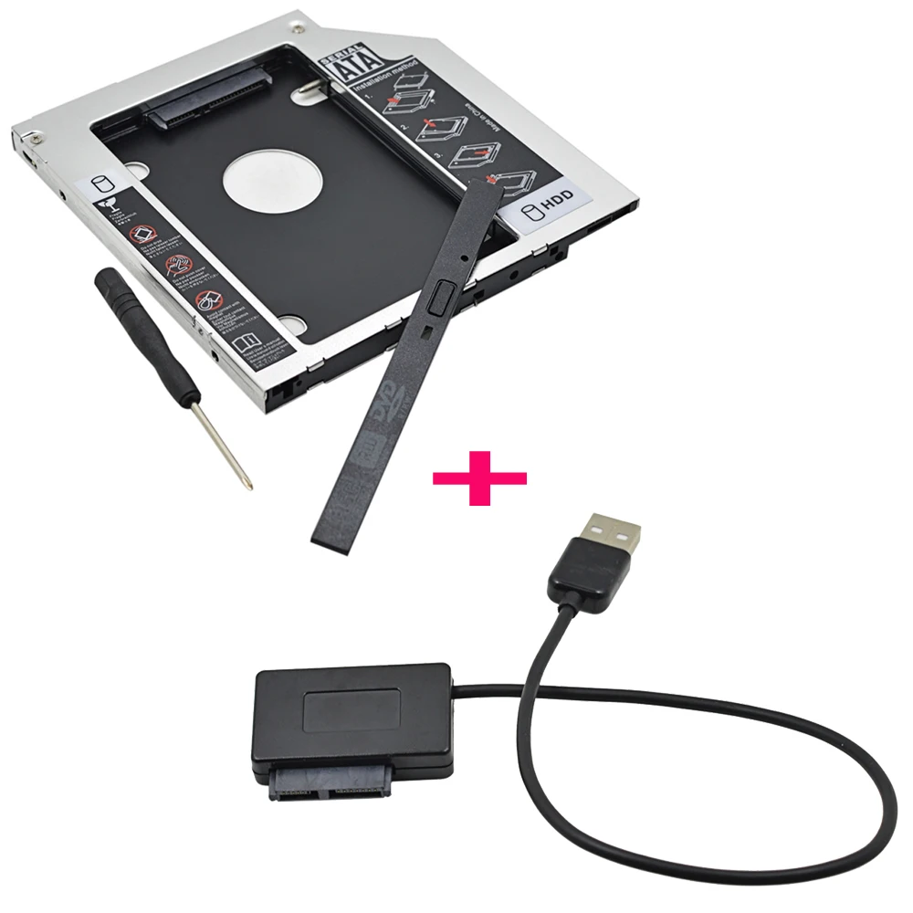 TISHRIC Aluminum Universal 2nd HDD Caddy 9.5mm SATA3.0 For 2.5" SSD Adapter HDD Box Case Enclosure Optical Bay+USB to SATA Cable
TISHRIC Aluminum Universal 2nd HDD Caddy 9.5mm SATA3.0 For 2.5" SSD Adapter HDD Box Case Enclosure Optical Bay+USB to SATA Cable