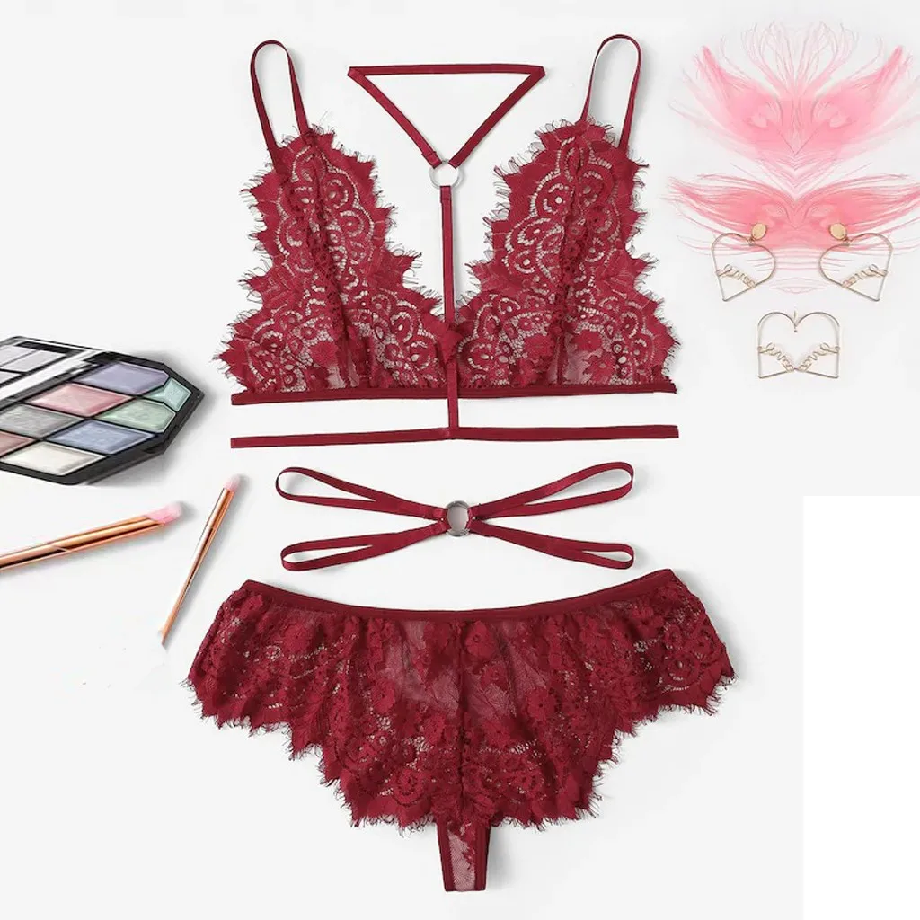 Erotic Underwear Sexy Women Eyelash Lace Detail Lingerie Set With Choker Bandage Bra Thong Bielizna Damska Komplety
Erotic Underwear Sexy Women Eyelash Lace Detail Lingerie Set With Choker Bandage Bra Thong Bielizna Damska Komplety