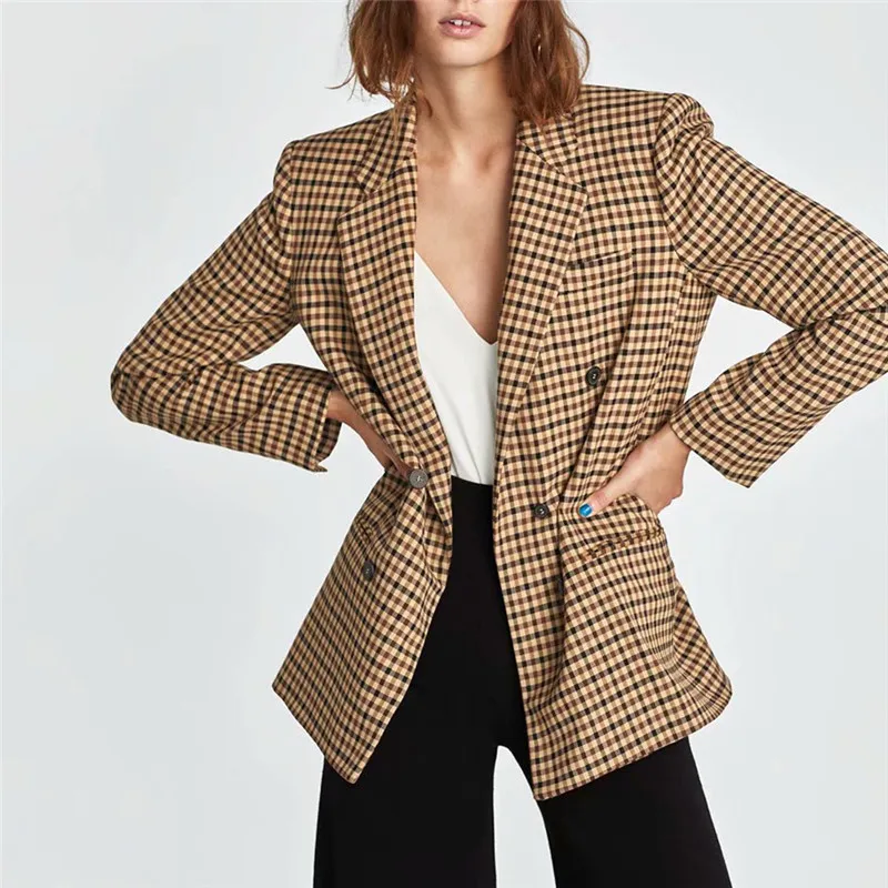 Vintage Notched Bouble Breasted Plaid Women Blazer Ladies Retro Office Lady Jackets with Pockets Female Long Sleeve Suits Coat
Vintage Notched Bouble Breasted Plaid Women Blazer Ladies Retro Office Lady Jackets with Pockets Female Long Sleeve Suits Coat