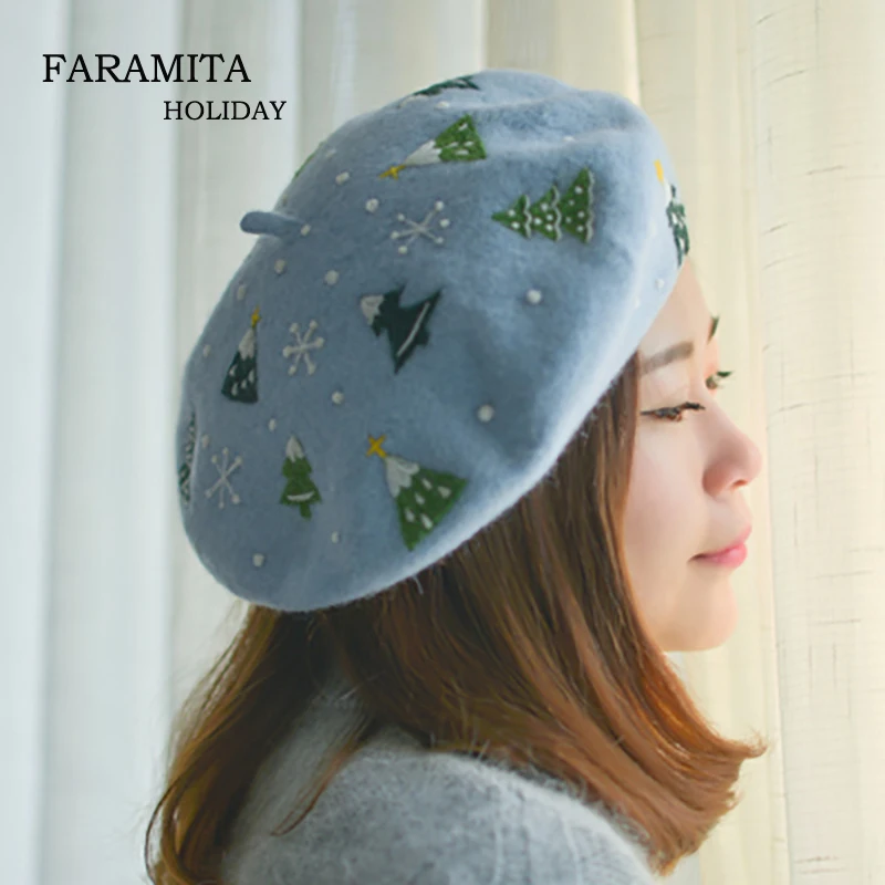 Faramita Holiday Christmas Tree Snow Women Hot Sale Soft Wool Solid Color Beret Hat Female Bonnet Caps All Matched Vintage Girls
Faramita Holiday Christmas Tree Snow Women Hot Sale Soft Wool Solid Color Beret Hat Female Bonnet Caps All Matched Vintage Girls