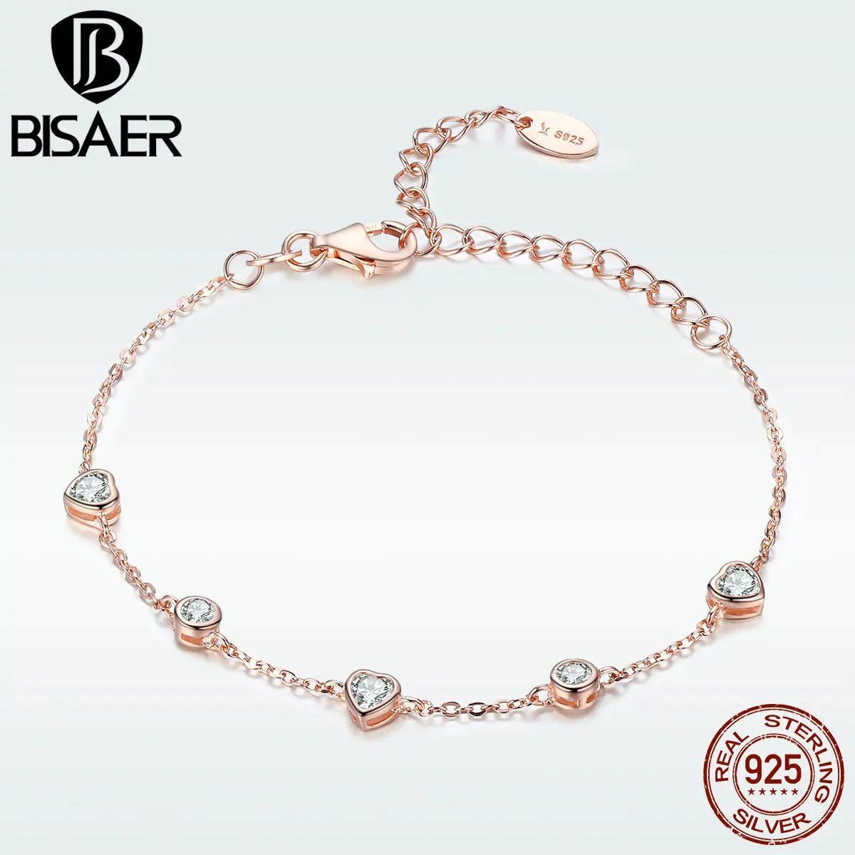 BISAER Silver Bracelet 925 Sterling Silver Clear CZ Minimalist Heart Rose Gold Color Lobster Bracelet for Women Bijoux GXB097
BISAER Silver Bracelet 925 Sterling Silver Clear CZ Minimalist Heart Rose Gold Color Lobster Bracelet for Women Bijoux GXB097
