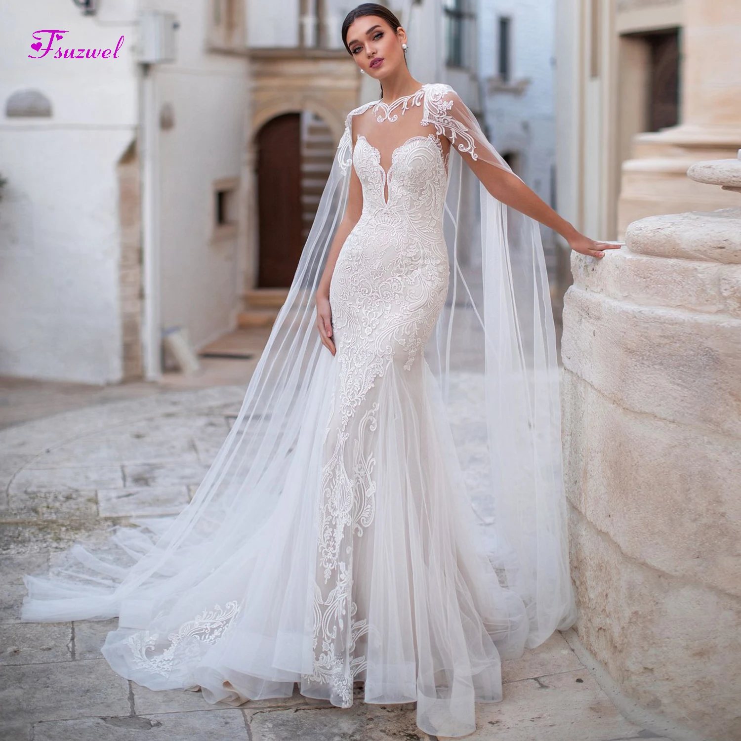 Fsuzwel New Design Scoop Neck Button Mermaid Wedding Dresses 2019 Gorgeous Appliques Watteau Train Trumpet Bridal Gown Plus Size
Fsuzwel New Design Scoop Neck Button Mermaid Wedding Dresses 2019 Gorgeous Appliques Watteau Train Trumpet Bridal Gown Plus Size