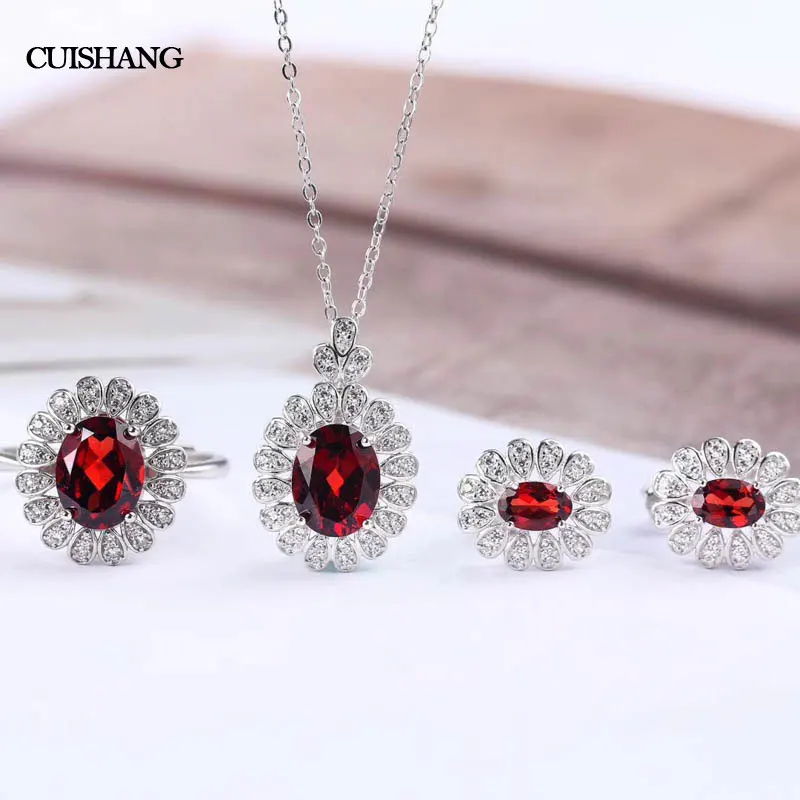 CSJ 100% Natural Red Garnet Jewelry Sets 925 Sterling Silver Jewelry Wedding Bands for Women Gift
CSJ 100% Natural Red Garnet Jewelry Sets 925 Sterling Silver Jewelry Wedding Bands for Women Gift