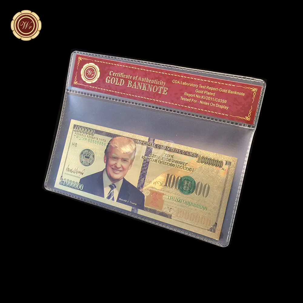 WR United States President Donald Trump 24k Gold Banknote USD1000000 with Frame Business Collection Gift Home Decorations
WR United States President Donald Trump 24k Gold Banknote USD1000000 with Frame Business Collection Gift Home Decorations