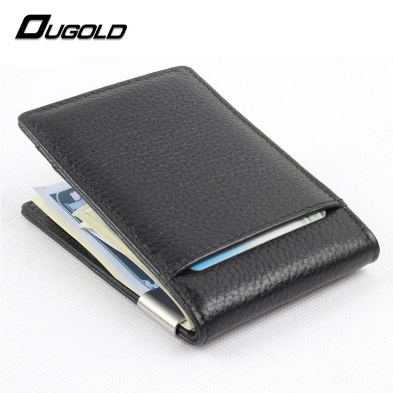 Image 100% genuine leather 2016 New fashion money clips wallet men dollar price metal clips for money thin wallets