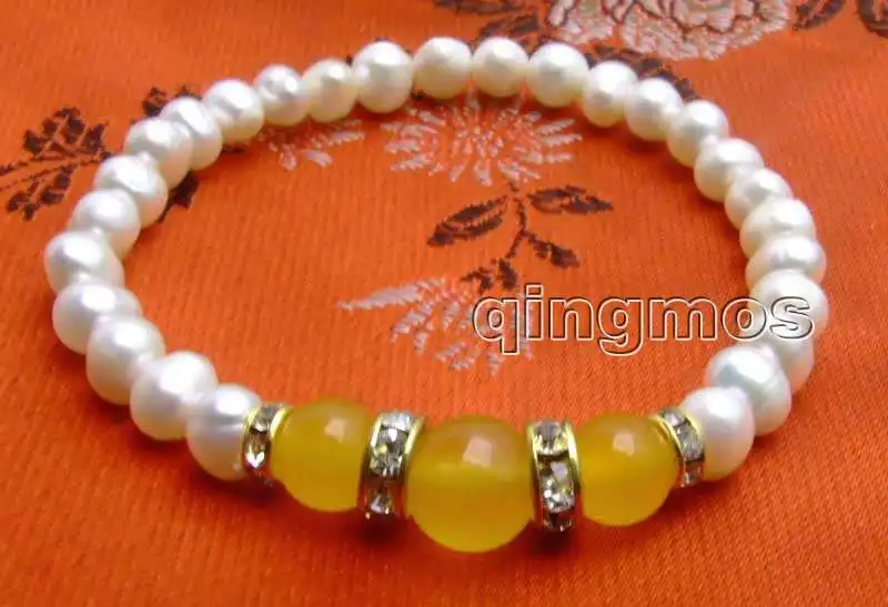Qingmos 6-7mm Round Natural White Pearl Bracelet for Women with Yellow Round Natural Jade Stone Bracelet 7.5" Jewelry Bra293
Qingmos 6-7mm Round Natural White Pearl Bracelet for Women with Yellow Round Natural Jade Stone Bracelet 7.5" Jewelry Bra293