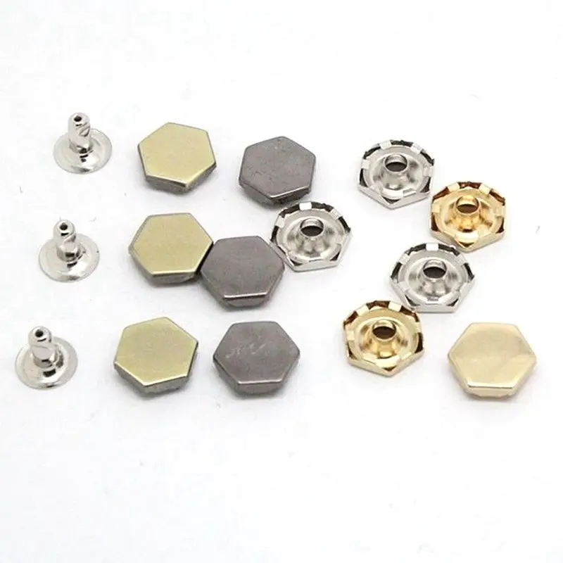 100 sets Metal Hexagon Single Cap Rivets Studs Rapid Fastener Leather Craft Bag Clothing Garments Shoes Decor
100 sets Metal Hexagon Single Cap Rivets Studs Rapid Fastener Leather Craft Bag Clothing Garments Shoes Decor