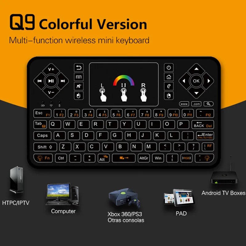 

2.4GHz Mini Wireless Keyboard Mouse With Touchpad Colorful Backlit for TV Box HTPC PC Raspberry Pi XXM8