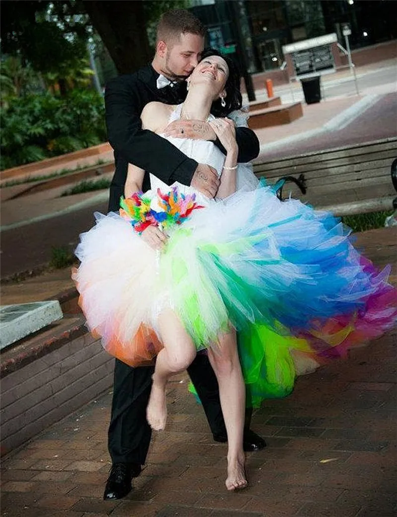 Robe De Mariage High Low Wedding Dresses Puffy Colorful rain bow Lace Up Vestido De Festa Short Front Long Back Wedding gown
Robe De Mariage High Low Wedding Dresses Puffy Colorful rain bow Lace Up Vestido De Festa Short Front Long Back Wedding gown