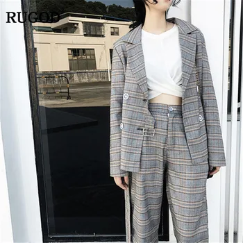 RUGOD Work Fashion Pant Suits 2019 new 2 piece set women spring double-breasted plaid Blazer Jacket & pants Office Lady Suits
RUGOD Work Fashion Pant Suits 2019 new 2 piece set women spring double-breasted plaid Blazer Jacket & pants Office Lady Suits