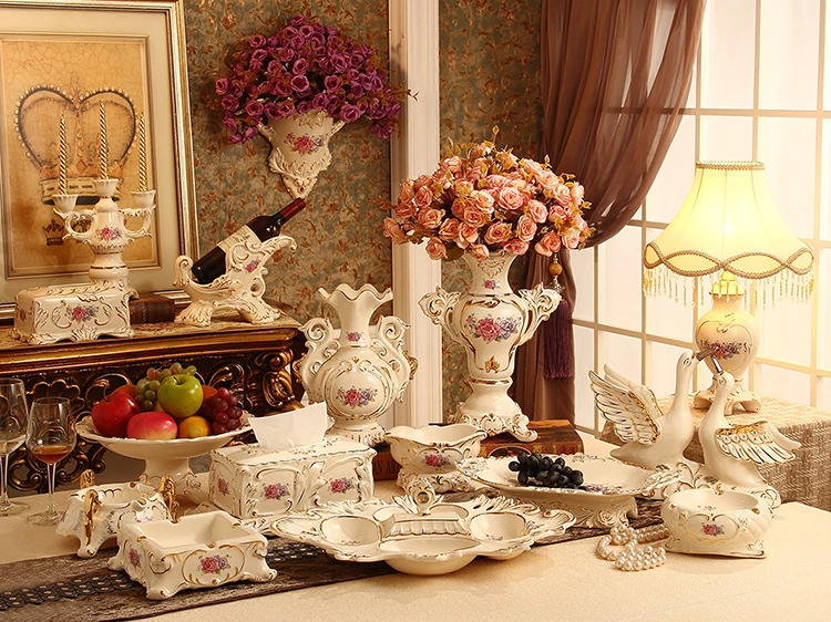 European style luxury decoration ceramic vase set fruit dish towel box ashtray Home Furnishing Decor | Дом и сад