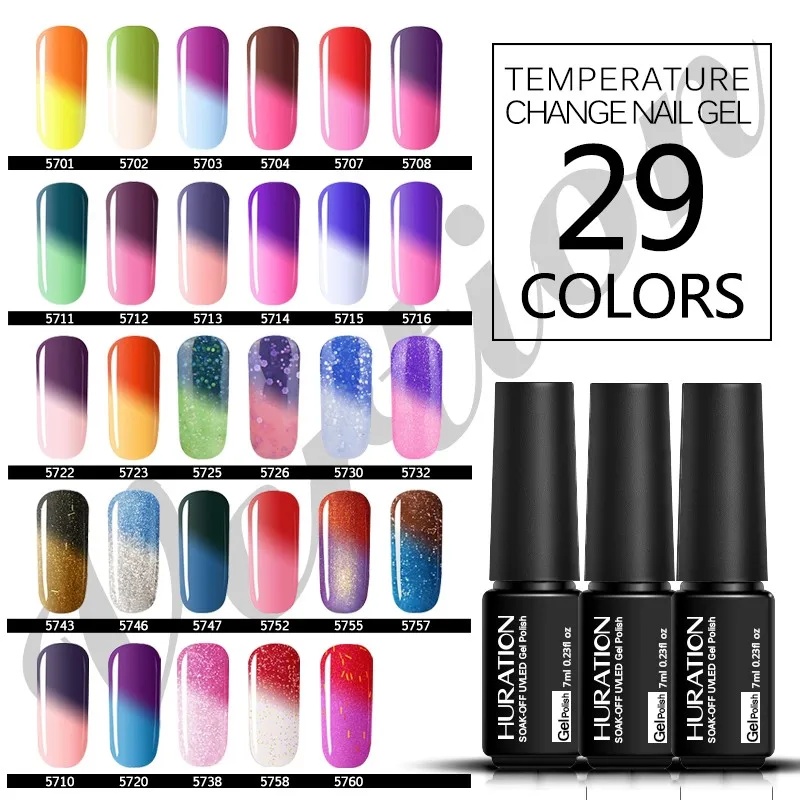 Huration Thermal Temperature Chameleon Gel Change DIY Nail Gel Polish Art Mood 29 Color Changing UV LED Glitter 7ml Gel Varnish
Huration Thermal Temperature Chameleon Gel Change DIY Nail Gel Polish Art Mood 29 Color Changing UV LED Glitter 7ml Gel Varnish