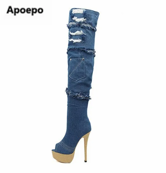 Newest brand 2017 autumn winter ladies boots peep toe women shoes white lace denim boots platform high heels over the knee boots
Newest brand 2017 autumn winter ladies boots peep toe women shoes white lace denim boots platform high heels over the knee boots