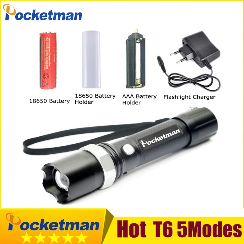 High Power XML-T6 5 Modes Flashlight 3800 Lumens LED Flashlight Waterproof Zoomable Torch lights 18650 or AAA battery z88+1
High Power XML-T6 5 Modes Flashlight 3800 Lumens LED Flashlight Waterproof Zoomable Torch lights 18650 or AAA battery z88+1