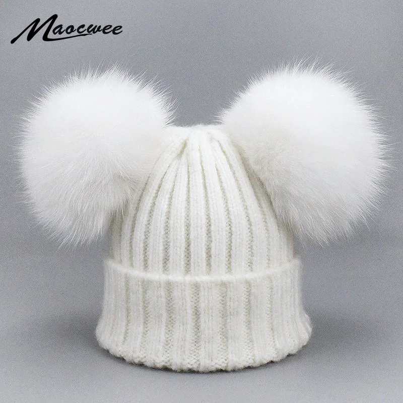 Real Fox Fur Pompom Hat Women Children Girls Winter Wool Hats for Women Cute Two Pom Poms Beanies Knitted Skullies Female Cap
Real Fox Fur Pompom Hat Women Children Girls Winter Wool Hats for Women Cute Two Pom Poms Beanies Knitted Skullies Female Cap
