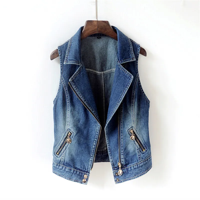 Spring Autumn Suit Collar Sleeveless Zipper Denim Vest Female Blue Short Vest Fashion Casual Vest Jacket Female Waistcoat Top
Spring Autumn Suit Collar Sleeveless Zipper Denim Vest Female Blue Short Vest Fashion Casual Vest Jacket Female Waistcoat Top