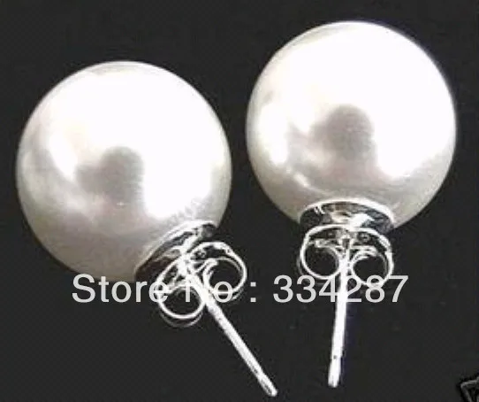 Charming!10mm White Sea Shell Pearl Earring