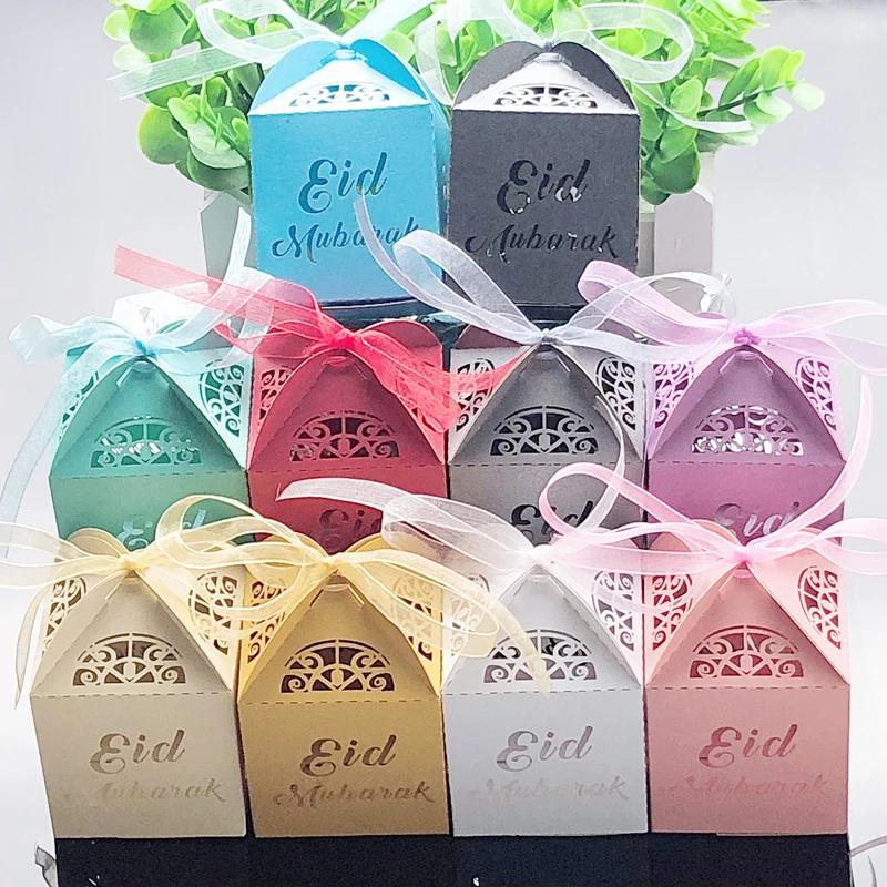 DIY Party Gold Silber Lieferung Eid Mubarak Papier Candy Box Geschenke Boxen