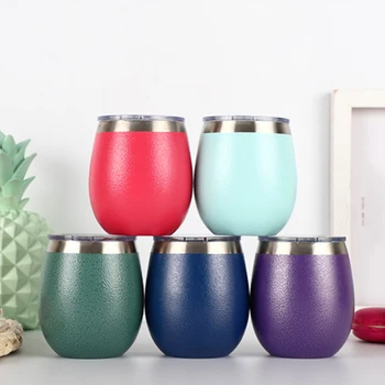 

100pcs/lot 8oz Wine tumbler leather like coating glass egg shaped cup 18/8 stainless steel insulated vacuum 2-wall water mug