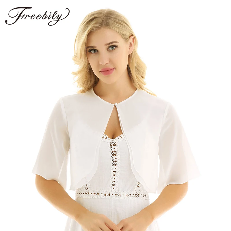 Sexy Black White Lace Bolero Elegant Ladies Shrug Half Sleeve Plus Size S-2XL Wedding Evening Prom Cropped Chiffon Bolero Shrugs 
Sexy Black White Lace Bolero Elegant Ladies Shrug Half Sleeve Plus Size S-2XL Wedding Evening Prom Cropped Chiffon Bolero Shrugs