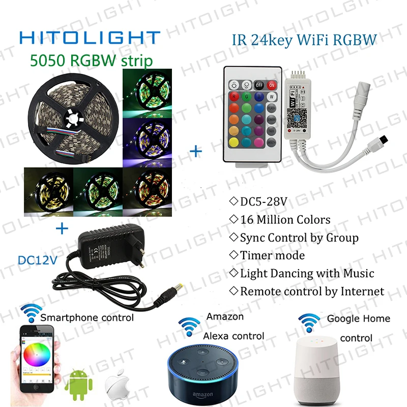 Wifi RGBW/WW strip Music controller By Amazon Alexa Google Home Smart Phone Syc Control+5050 RGBW/WW led Strip+Power full set
Wifi RGBW/WW strip Music controller By Amazon Alexa Google Home Smart Phone Syc Control+5050 RGBW/WW led Strip+Power full set