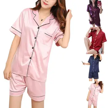 Female Sleepwear Short Sleeve Silk Pajamas Nightwear Satin Top Shorts Set Summer Lingerie Pajama Sets Women Homewear
Female Sleepwear Short Sleeve Silk Pajamas Nightwear Satin Top Shorts Set Summer Lingerie Pajama Sets Women Homewear