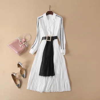 European and American women's fashion 2019 spring new style Long-sleeved suit collar The letter printing belts Pleated dress
European and American women's fashion 2019 spring new style Long-sleeved suit collar The letter printing belts Pleated dress