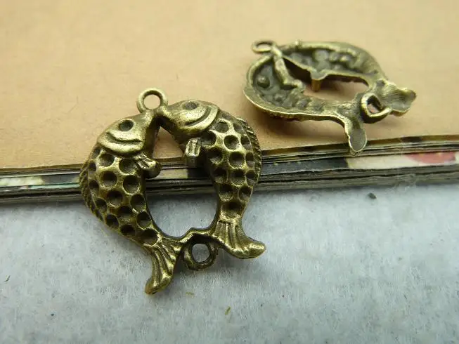 20Pcs Antique Bronze Double Fish Charm DIY Jewelry Making
