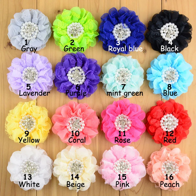120pcs/lot 9CM 16colors Newborn Lace Chiffon Flower+Rhinestones Pearls For Hair Accessories Shabby Fabric Flowers For Headbands
120pcs/lot 9CM 16colors Newborn Lace Chiffon Flower+Rhinestones Pearls For Hair Accessories Shabby Fabric Flowers For Headbands